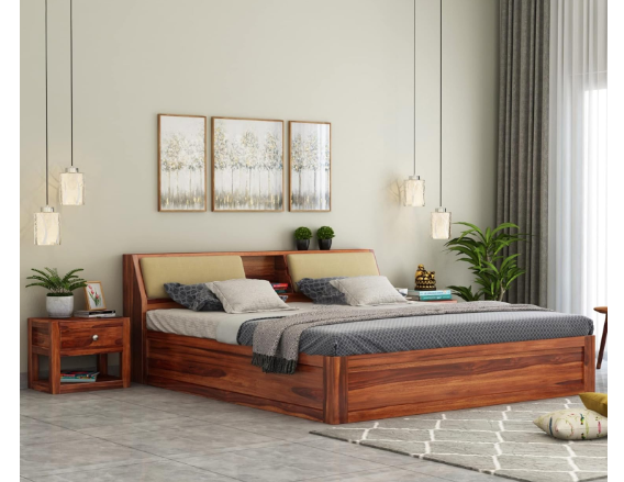 STRATA FURNITURE Sheesham Wood Queen Size Bed with Box Storage